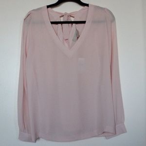 LOFT Pink V-Neck Tie Back Blouse NWT